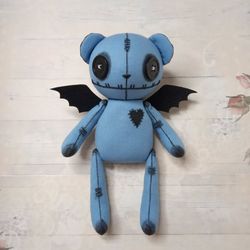 teddy bear with bat wings - handmade art doll