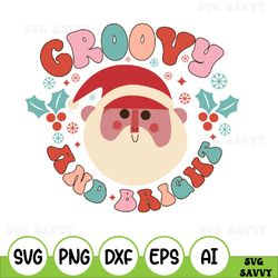 groovy and bright svg, christmas sublimation, retro christmas svg, groovy christmas svg, santa claus svg, snowman svg