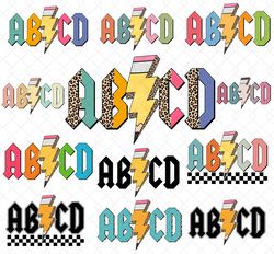abcd alphabets back in class png bundle, back to school bundle, abcd pencil lightning png, rock'n roll teacher shirt, te
