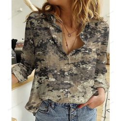 hunting cotton and linen casual shirt, camouflage hunting linen shirt