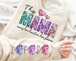 this mama wear her heart png, faux sequin glitter design, valentine png file, mama's valentine digital download, sequin