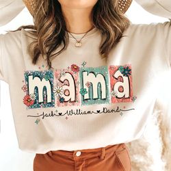 floral mama png, mama flower glitter png, mama flower with kids names, mama doodle png, custom mama groovy png, mother's