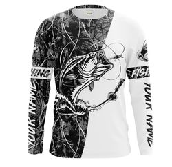 bass fishing gray muddy camo long sleeve fishing shirts, custom largemouth bass performance shirts &8211 chipteeamz iphw