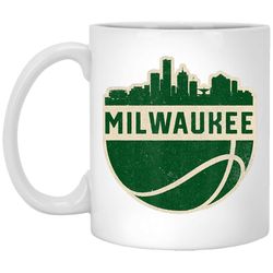 vintage milwaukee wisconsin cityscape basketball white mug
