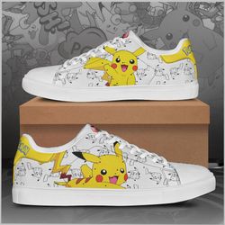 pikachu pokemon low top leather skate shoes, tennis shoes, fashion sneakers l98
