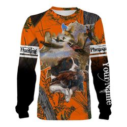 pheasant hunting with springer spaniel orange camo custom name 3d all over print shirts, face shield &8211 personalized