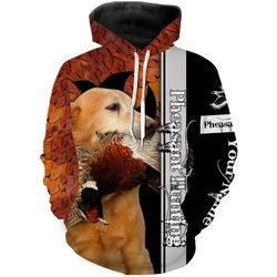 pheasant hunting with dog labrador retriever custom name bird hunting dogs 3d all over print shirts, personalized huntin