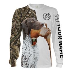 pheasant hunting with dog gsp german shorthaired pointer custom name all over printed shirts &8211 personalized hunting