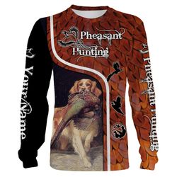pheasant hunting with dog english setter custom name 3d full printing shirts for men women &8211 personalized hunting gi
