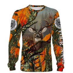 personalized whitetail deer hunting orange camo 3d shirts, deer hunting t shirt, hoodie, long sleeve &8211 gift for deer