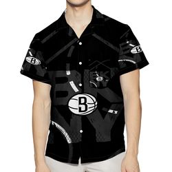 brooklyn nets ball white text 3d all over print summer beach hawaiian shirt with pocket