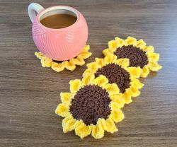 set of four sunflower crochet coasters, flower coasters