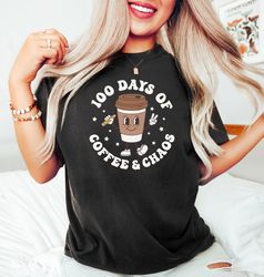 100 days of coffee and chaos shirt, retro 100 days of school teacher shirt, 100 days of school shirt for kids, gift for