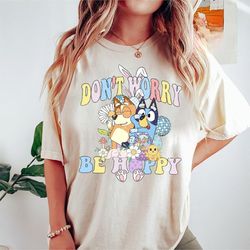 bluey don't worry be hoppy easter shirt, chilling with my peeps shirt, funny easter shirt, easter kids shirt, bluey bing