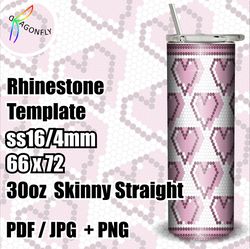 pink hearts rhinestone tumbler for 30oz / 16ss / bling tumbler template / 66x72 stones / png rhinestone guide - 263