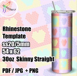 ss20 valentine's day love heart rhinestone tumbler template 30 oz / bling tumbler wrap / 54 x 62 stones - 266