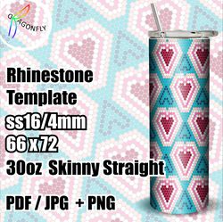 hearts valentines rhinestone tumbler template 30 oz / ss16 / 66x72 stones / rhinestone guide - 267