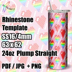 loving hearts rhinestone tumbler template 24 oz/ 63 x 62 stones / bling tumbler template, png rhinestone guide - 268