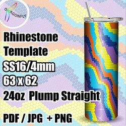 rhinestone template for 24 oz tumbler, stone size ss16, 63x62 stones in row - colorful design - 272