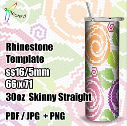 bling tumbler template - roses pattern for 30 oz tumbler / ss16 / 66x71 stones in row - 278