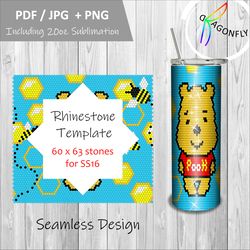 honey bear 4 mm or ss16 for 20 oz | pooh bear inspired pattern rhinestone template - 105