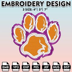 clemson tigers machine embroidery files, embroidery designs, ncaa embroidery files, digital download