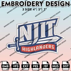 njit highlanders embroidery files, embroidery designs, ncaa embroidery files, digital download.