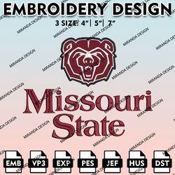 missouri state bears embroidery files, embroidery designs, ncaa embroidery files, digital download