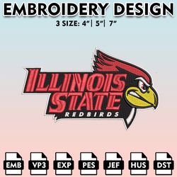 illinois state redbirds embroidery files, embroidery designs, ncaa embroidery files, digital download.