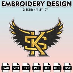 kennesaw state owls embroidery files, embroidery designs, ncaa embroidery files, digital download.