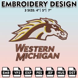 western michigan broncos embroidery files, embroidery designs, ncaa embroidery files, digital download.