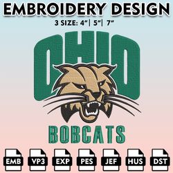 ohio bobcats embroidery files, embroidery designs, ncaa embroidery files, digital download.