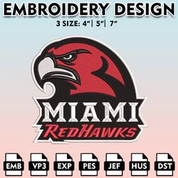 miami redhawks embroidery files, embroidery designs, ncaa embroidery files, digital download..