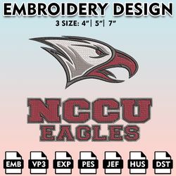 north carolina central eagles embroidery files, embroidery designs, ncaa embroidery files, digital download.