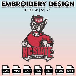 nc state wolfpack embroidery files, embroidery designs, ncaa embroidery files, digital download