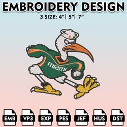 miami hurricanes embroidery files, embroidery designs, ncaa embroidery files, digital download