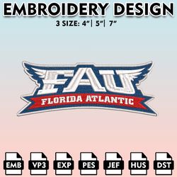 florida atlantic owls embroidery files, embroidery designs, ncaa embroidery files, digital download.