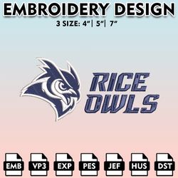 rice owls embroidery files, embroidery designs, ncaa embroidery files, digital download.
