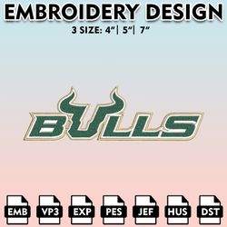 south florida bulls embroidery files, embroidery designs, ncaa embroidery files, digital download.