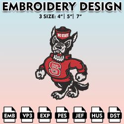 nc state wolfpack embroidery files, embroidery designs, ncaa embroidery files, digital download..