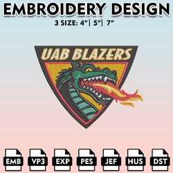 uab blazers embroidery files, embroidery designs, ncaa embroidery files, digital download