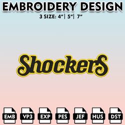 wichita state shockers embroidery files, embroidery designs, ncaa embroidery files, digital download.