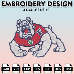fresno state bulldogs embroidery files, embroidery designs, ncaa embroidery files, digital download.