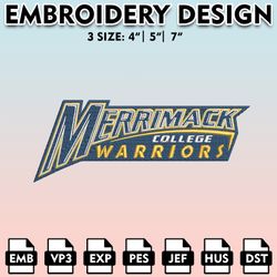 merrimack warriors embroidery files, embroidery designs, ncaa embroidery files, digital download