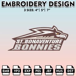 st bonaventure bonnies embroidery files, embroidery designs, ncaa embroidery files, digital download.