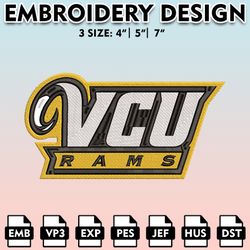 vcu rams embroidery files, embroidery designs, ncaa embroidery files, digital download.