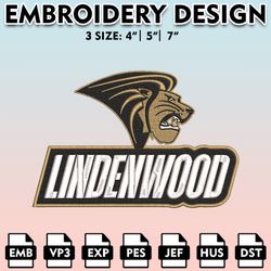 lindenwood lions embroidery files, embroidery designs, ncaa embroidery files, digital download.