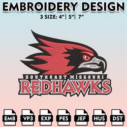 southeast missouri state redhawks embroidery files, embroidery designs, ncaa embroidery files, digital download.