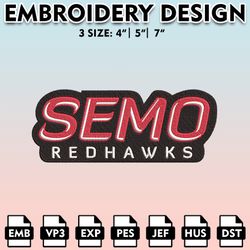 southeast missouri state redhawks embroidery files, embroidery designs, ncaa embroidery files, digital download..