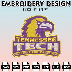 tennessee tech golden eagles embroidery files, embroidery designs, ncaa embroidery files, digital download...